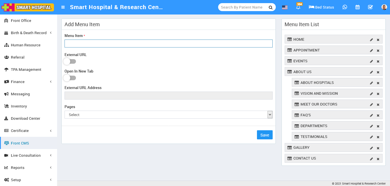 add menu item page